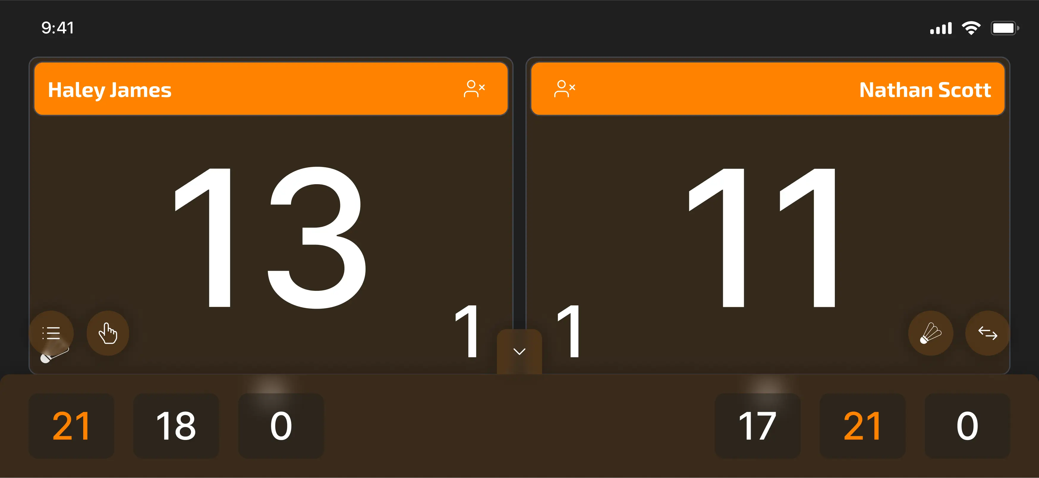 Managing Live Match - controls expanded screen
